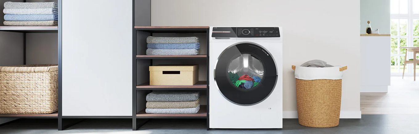 Modern laundry with washing machine